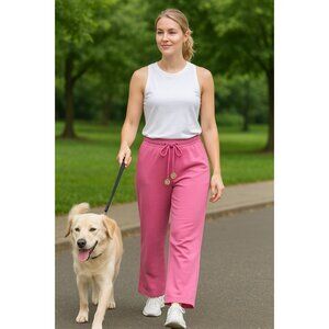 Tory Burch Drawstring Sweatpants Women LRG Pink Casual Joggers Gold Logo Charms